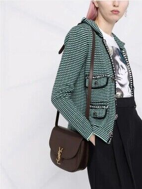 Self-Potrait Green Striped Cotton Wool Knit Spred Collar Cardigan Size M